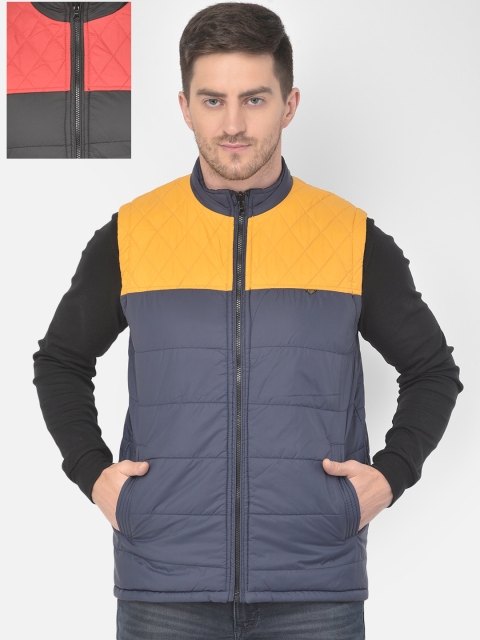 

Richlook Men Navy Blue Colourblocked Lightweight Quilted Reversible Jacket