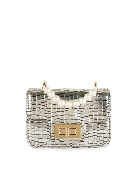 

ZEVORA Women Metallic Textured Structured Clutch with Pearl Beaded Handle