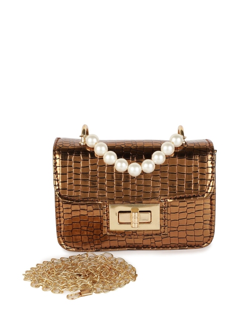 

ZEVORA Women Brown & Gold-Toned Textured Purse