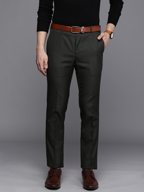 

Raymond Men Charcoal Grey Solid Flat front Slim Fit Formal Trousers