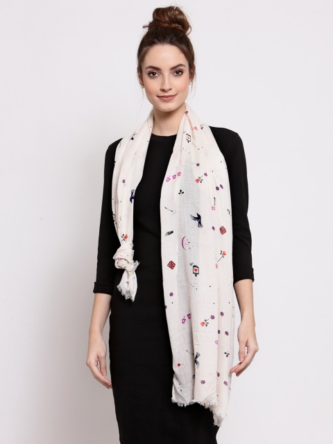 

J Style Women White & Purple Abstract Printed Stole