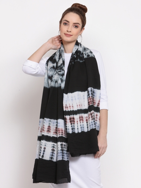 

J Style Women Black & White Tie & Dye Printed Pure Cotton Stole