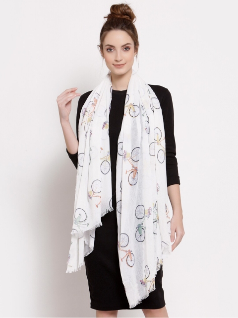 

J Style Women White & Yellow Printed Cotton Stole