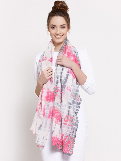

J Style Women Pink & Grey Tie & Dye Printed Pure Cotton Stole