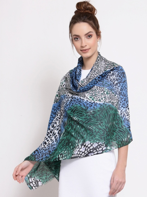 

J Style Women Blue & White Animal Printed Cotton Stole