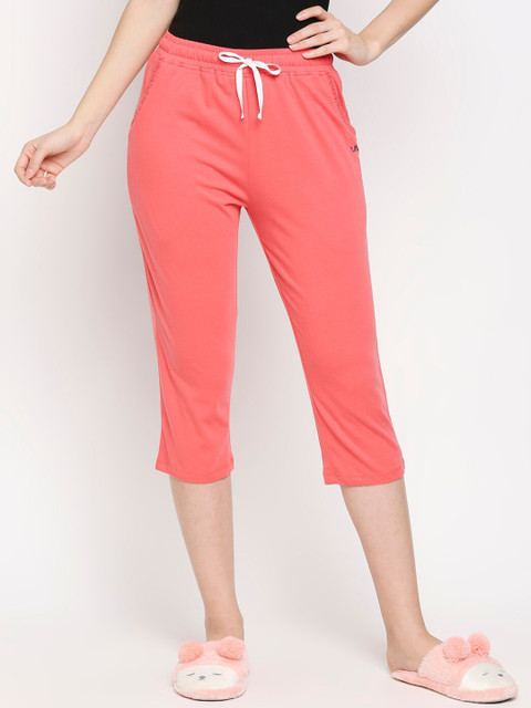 

XIN Women Pink Solid Pure Cotton Lounge Capris