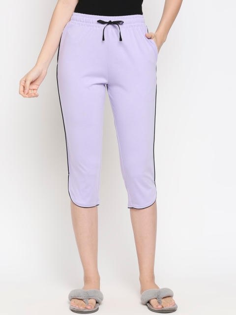 

XIN Women Lavender Solid Pure Cotton Relaxed-Fit Lounge Capris