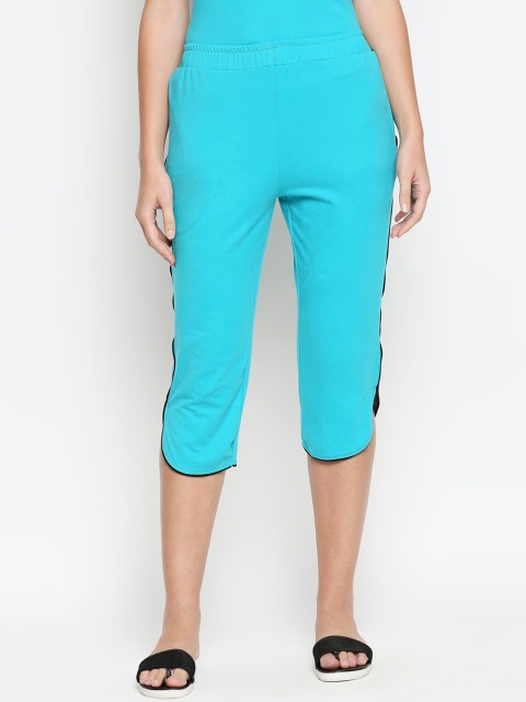 

XIN Women Blue Solid Pure Cotton Relaxed-Fit Lounge Capris