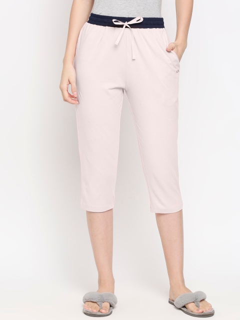 

XIN Women Peach Solid Pure Cotton Cropped Lounge Capris