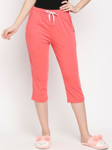 

XIN Women Pink Solid Pure Cotton Relaxed-Fit Lounge Capris