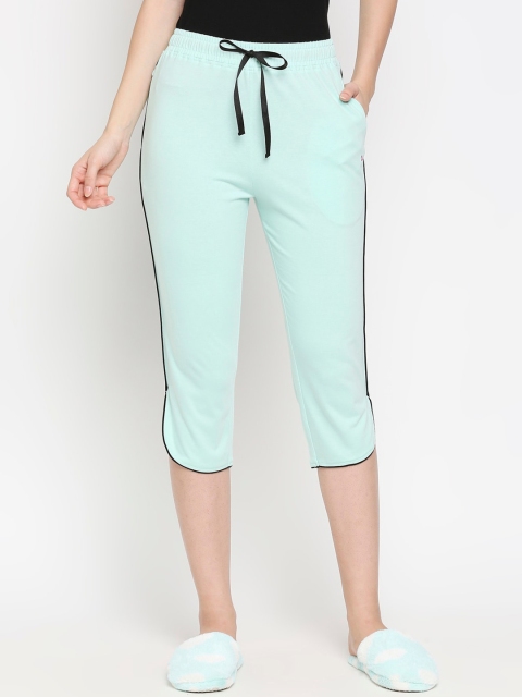 

XIN Women Green Solid Pure Cotton Relaxed-Fit Lounge Capris