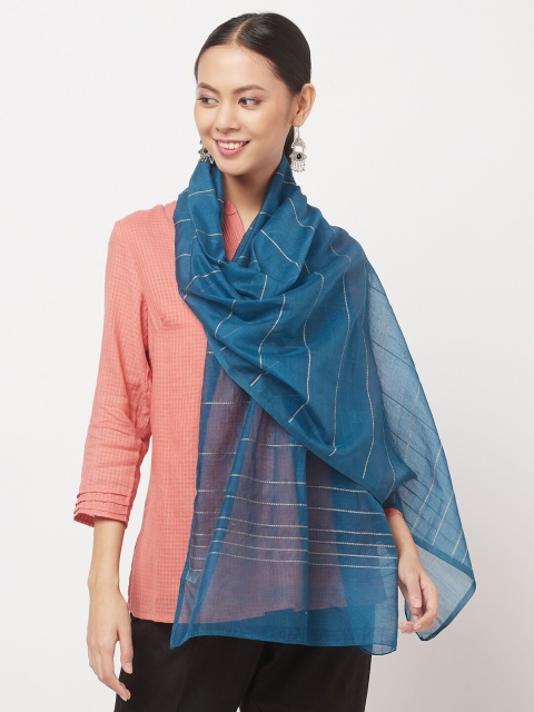 

Fabindia Women Blue Striped Chanderi Stoles