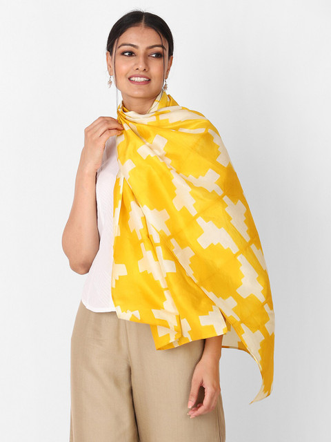 

Fabindia Women Beige & Yellow Silk Printed Stole
