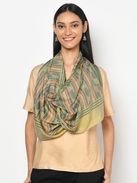 

Fabindia Women Green & Coral Printed Stole