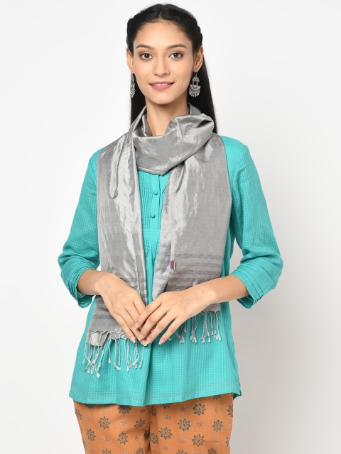 

Fabindia Women Grey Striped Maheshwari Silk Stoles