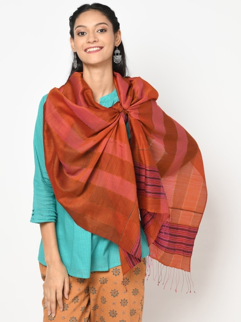 

Fabindia Women Orange & Blue Striped Stole