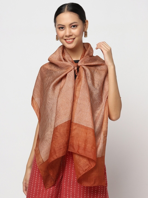 

Fabindia Women Peach-Coloured & Brown Striped Tussar Silk Stole