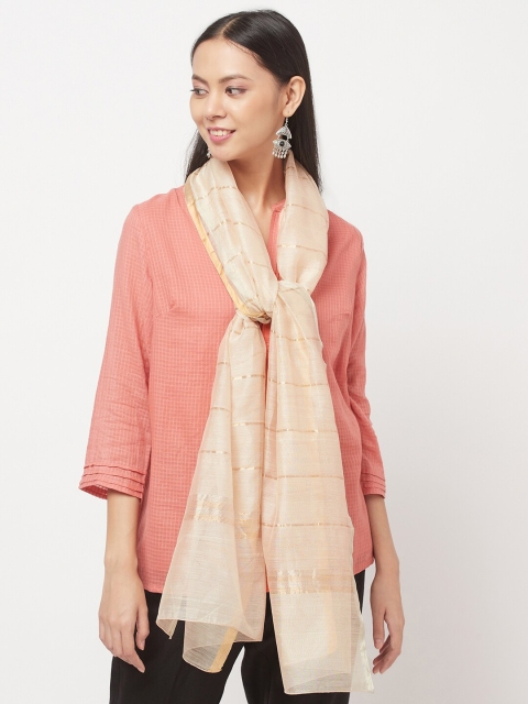 

Fabindia Women Beige & Gold-Colourd Chanderi Cotton Striped Stole