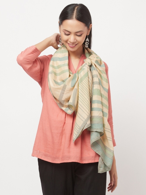 

Fabindia Women Beige & Green Striped Stole