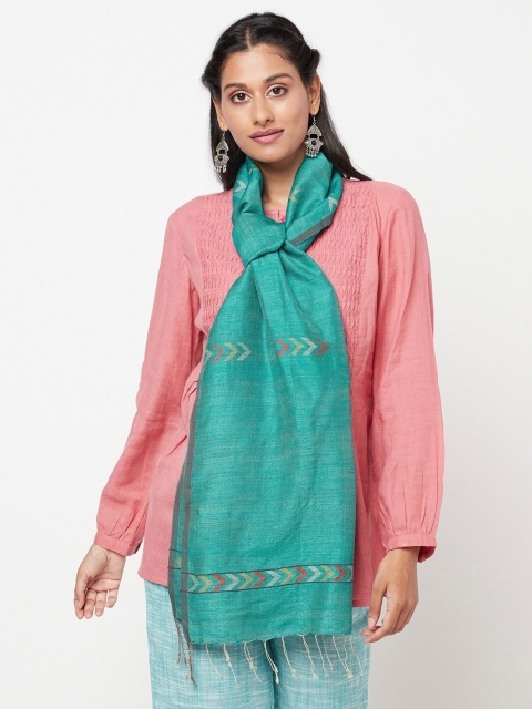 

Fabindia Women Green & Gold-Toned Woven Design Matka Silk Stole