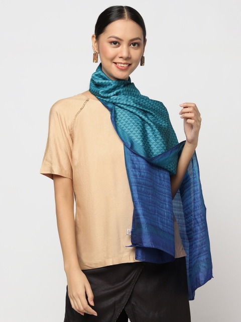

Fabindia Women Blue Geometric Printed Silk Stole