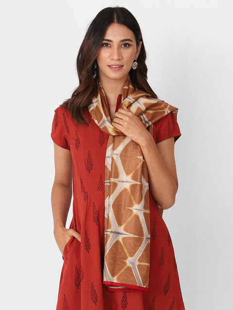 

Fabindia Women Brown & White Tie & Dye Shibori Half Petal Stole