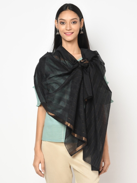 

Fabindia Women Black Striped Cotton Silk Stole