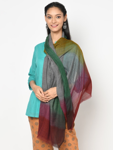 

Fabindia Women Grey & Green Colourblocked Silk Stole