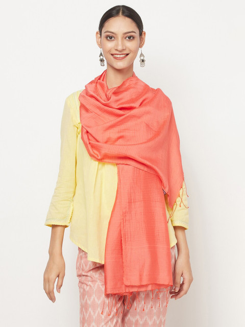 

Fabindia Women Orange Woven Striped Modal Stoles