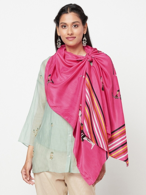 

Fabindia Women Pink & Black Striped Silk Stole