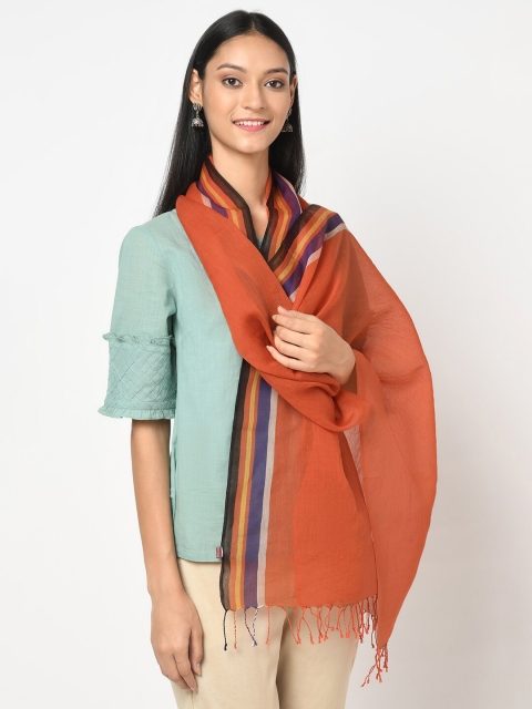 

Fabindia Women Rust & Black Striped Cotton Stole