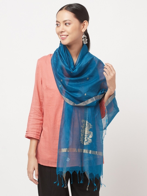

Fabindia Women Blue & Gold-Toned Woven Designed Chanderi Stoles