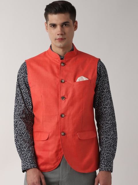 

Peter England Elite Men Orange Woven Design Nehru Jacket