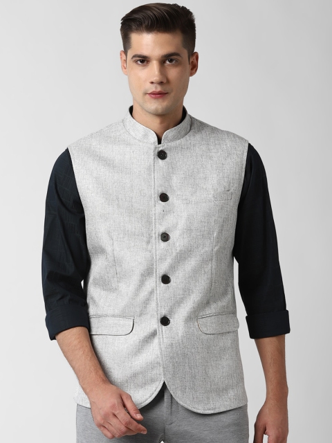 

Peter England Elite Men Grey Solid Woven Nehru Jacket