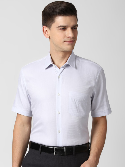 

Peter England Men White Grid Tattersall Checks Opaque Checked Formal Shirt