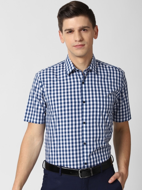 

Peter England Men Navy Blue Gingham Checks Opaque Checked Formal Shirt