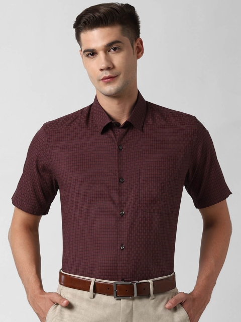 

Peter England Men Maroon Micro Checks Opaque Printed Formal Shirt