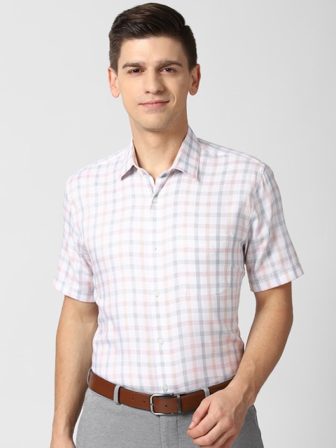 

Peter England Men White Opaque Checked Cotton Formal Shirt