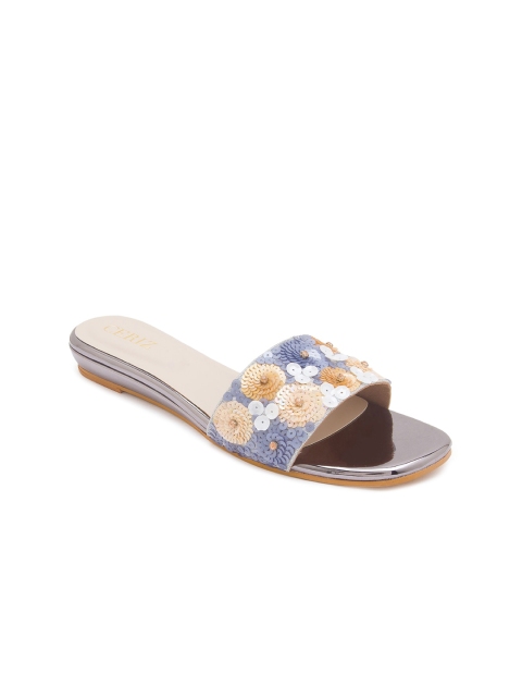 

CERIZ Women Silver-Toned Printed Open Toe Flats