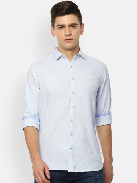 

V Dot Men Blue Slim Fit Opaque Textured Casual Shirt