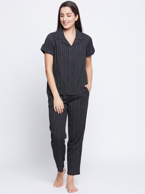 

Clovia Women Black Striped Night suit