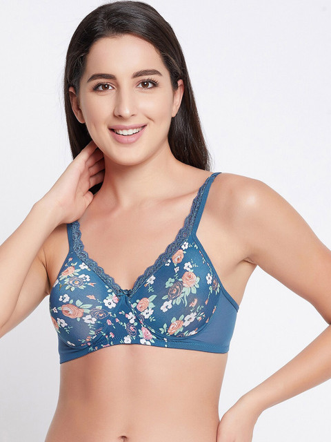 

Clovia Blue & Pink Floral Non-Wired Full Cup T-shirt Bra Lightly Padded