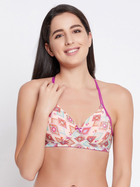 

Clovia White & Pink Non-Wired Full Cup Printed T-shirt Bra Lightly Padded
