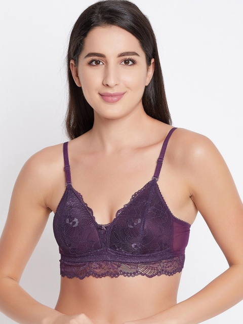 

Clovia Purple Floral Bralette Bra Lightly Padded