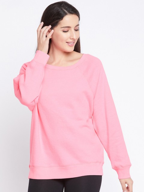 

Clovia Women Pink Solid Fleece Full Sleeve Casual T-shirt