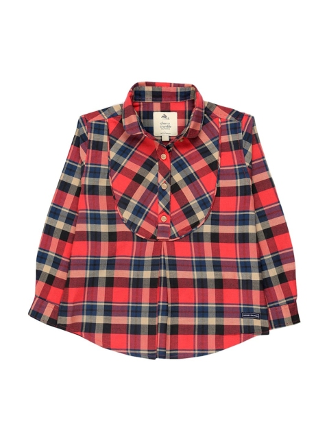 

Cherry Crumble Girls Red & Navy Blue Tartan Checks Opaque Checked Casual Shirt