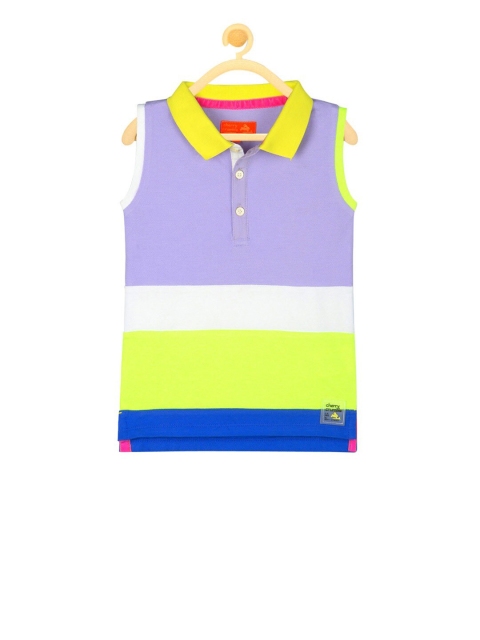 

Cherry Crumble Girls Multicoloured Colourblocked Polo Collar T-shirt, Multi