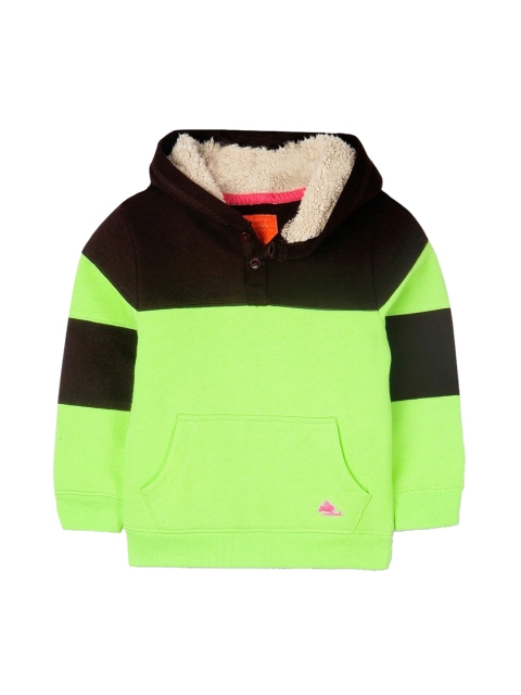 

Cherry Crumble Boys Green Colourblocked Hooded Sweatshirt