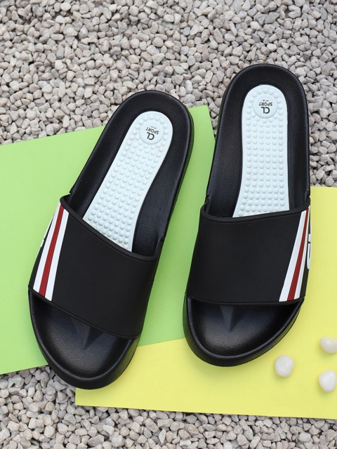 

Carlton London sports Men Black & White Striped Sliders