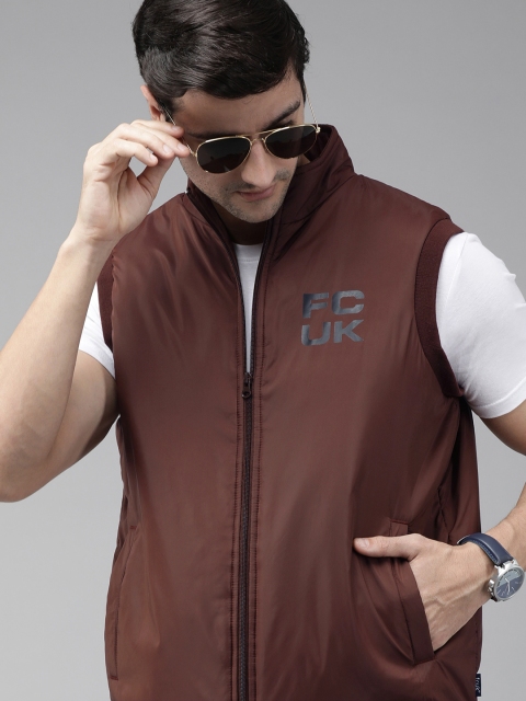 

French Connection Men Burgundy Sleeveless Bomber Jacket